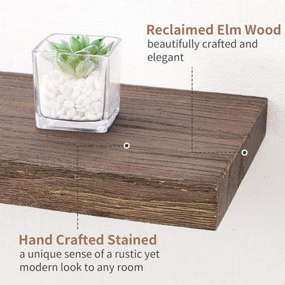 Axeman Floating Shelves for Wall, Rustic Elm Wood 48'' x 8" Deep Wall Shelf with Invisible Bracket, Large Long Wall Mounted Storage Shelves for Living Room, Bedroom, Kitchen, Bathroom Decor, Walnut