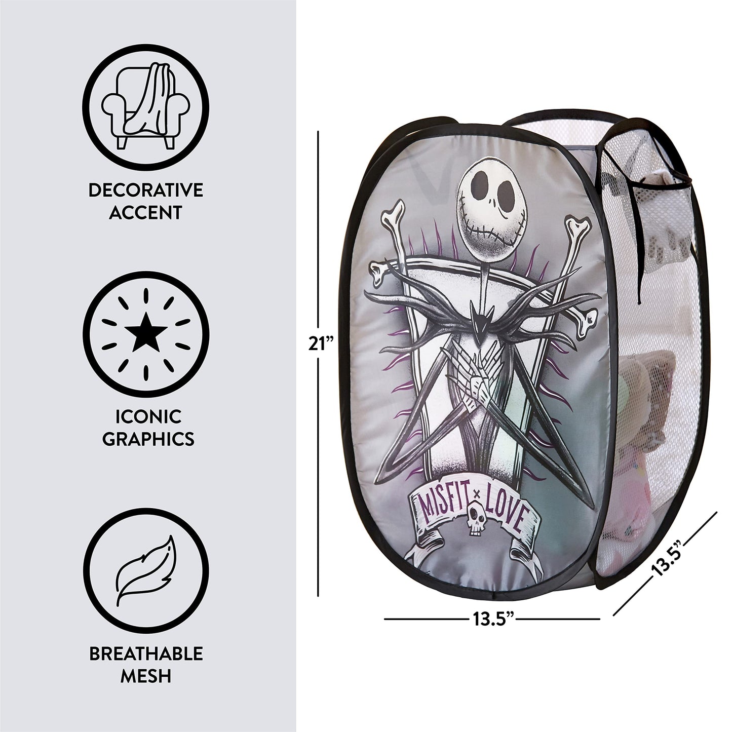 Idea Nuova Disney Nightmare Before Christmas Pop Up Laundry Storage Hamper with Durable Carry
