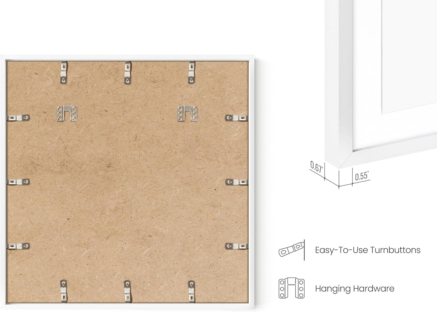 HAUS AND HUES 20x20 White Metal Picture Frames Matted to 16x16 - Features Premium Aluminum & Hanging Hardware, Shatterproof Plexiglass - Ideal for Home, Room, Office (20x20 in, White, Set of 3)