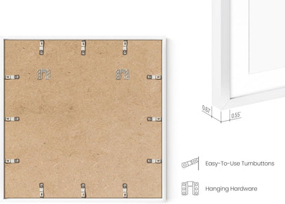 HAUS AND HUES 20x20 White Metal Picture Frames Matted to 16x16 - Features Premium Aluminum & Hanging Hardware, Shatterproof Plexiglass - Ideal for Home, Room, Office (20x20 in, White, Set of 9)