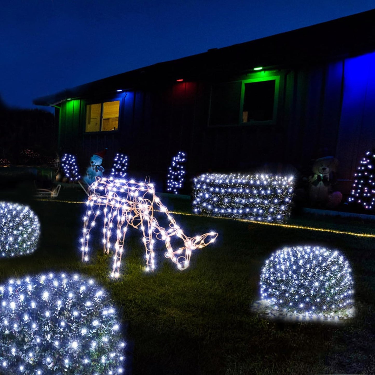 WBao Christmas Net Lights 200LED F8 Big Bulbs, 8.4ft x 5.2ft Christmas Lights with 8 Modes, Timer, End to End Connectable, Waterproof for Lawn, Bushes Outdoor Christmas Decorations, Cool White