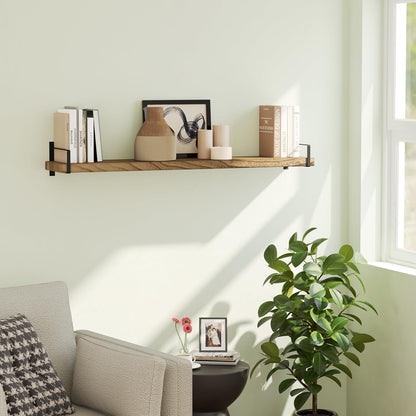 Wallniture Toledo 48 inch Floating Shelf with Heavy Duty Bookend Brackets, Wooden Shelves for Wall, 1pc, Burnt Finish