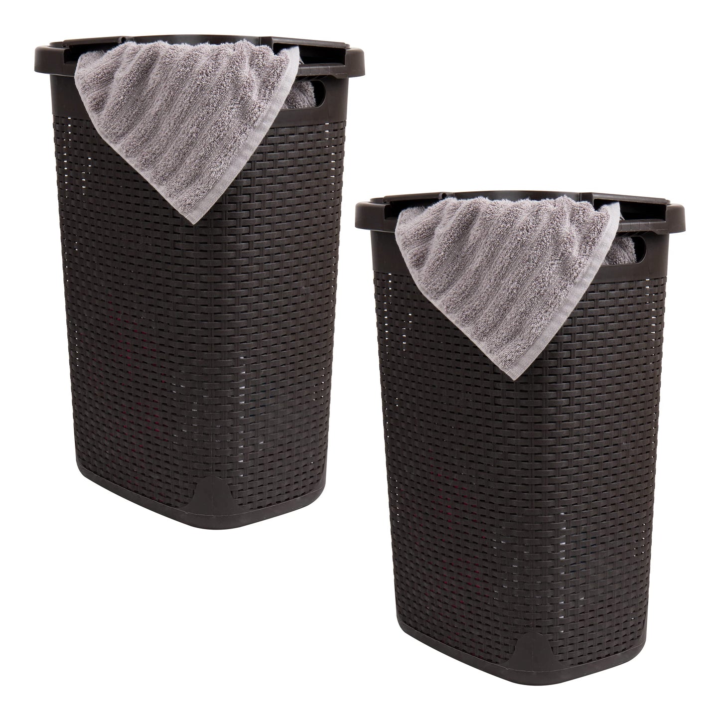 Mind Reader Slim Laundry Hamper with Lid, 60L Tall Clothes Basket, Narrow Tapered Design for