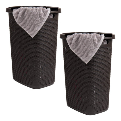 Mind Reader Slim Laundry Hamper with Lid, 60L Tall Clothes Basket, Narrow Tapered Design for