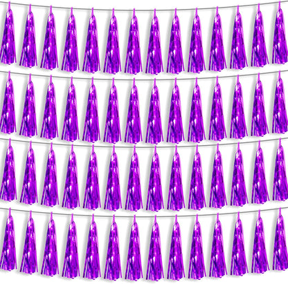 4P Purple Foil Fringe Metallic Streamers Banner Tassel Garland for Parade Floats, Bachelorette, Wedding, Birthday, Halloween, Christmas, Bridal/Baby Shower Party Decorations