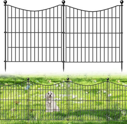 5 Panels No Dig Dog Fence Outdoor for Yard, 24 in(H) X 10 ft(L) Decorative Tall Garden Fence Animal Barrier, Rustproof Metal Wire Garden Edging and Borders, Temporary Fencing Stakes
