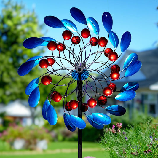 Solar Wind Spinners Outdoor, Colorful Large Garden Wind Spinners with Stake, Lawn Decor Windmill