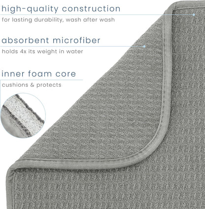 S&T INC. Dish Drying Mat, 16” x 18”, Absorbent Microfiber Kitchen Counter Mat, Dish Drying Pad for Dishes, Utensils, Pots and Pans, Large, Grey