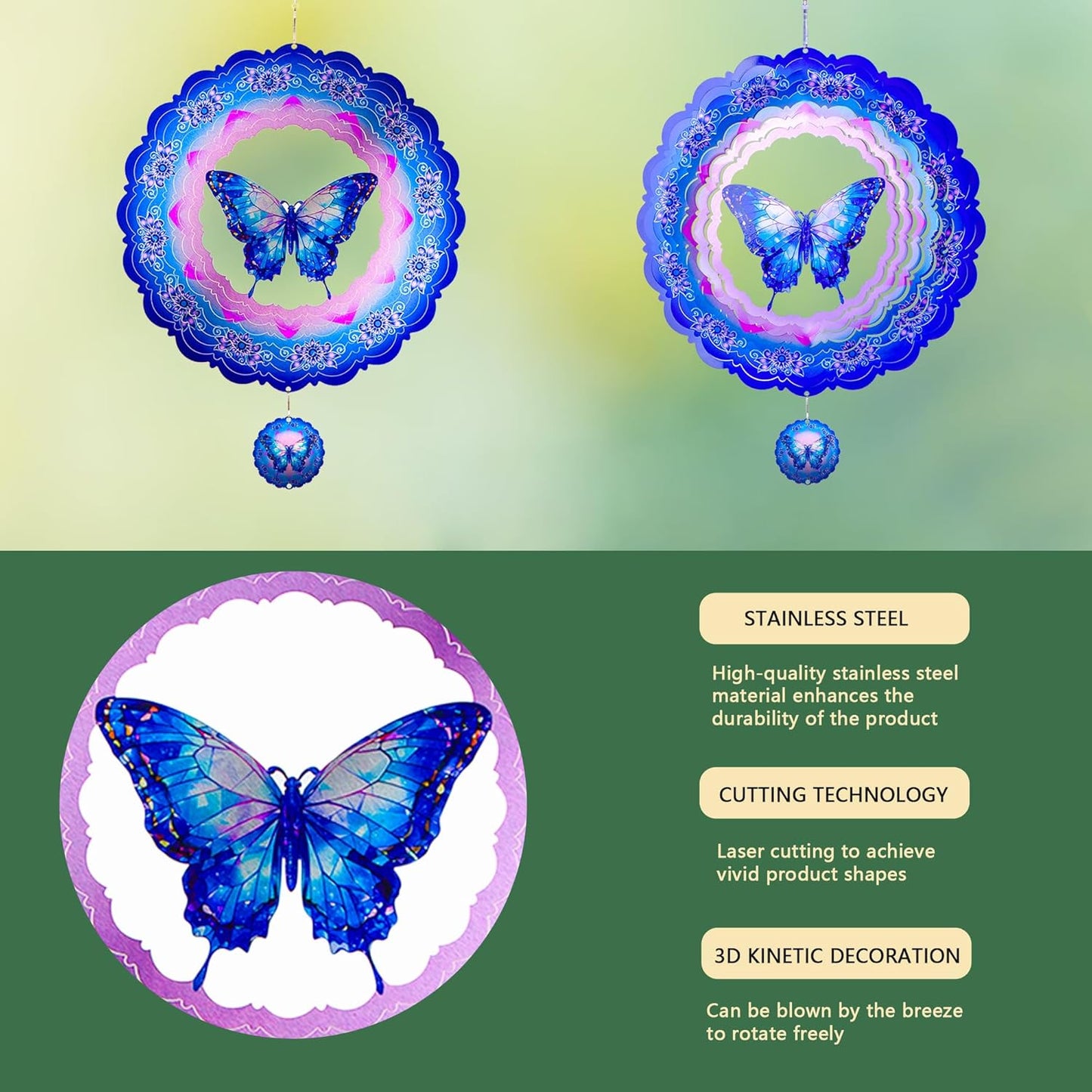 Butterfly Wind Spinners Outdoor,12 Inch Butterfly Gifts for Women Mom Grandma Wife,3D Butterflies Decorations Wind Spinners for Garden Yard Proch