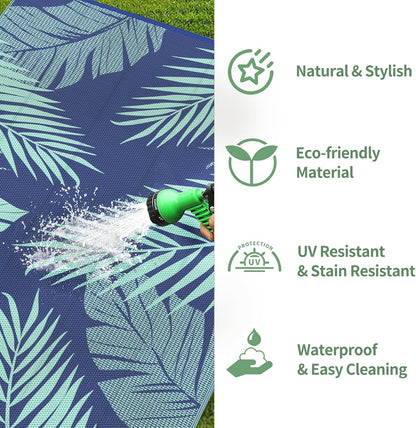 GENIMO Outdoor Rug 5' x 8' Waterproof for Patios Clearance, Reversible Outdoor Plastic Straw Camping Rug Carpet, Large Area Rugs Mats for RV, Camper, Deck, Balcony, Porch, Beach, Royal Blue&Blue Green