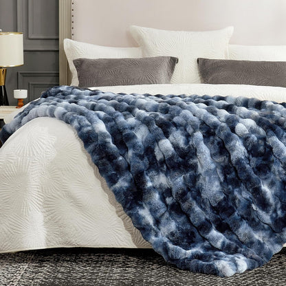 Cozy Bliss Faux Fur Throw Blanket for Couch, Fuzzy Soft Plush Thick Bubble Blanket for Sofa Bedroom Living Room, 60 * 80 Inches Tie-dye Blue