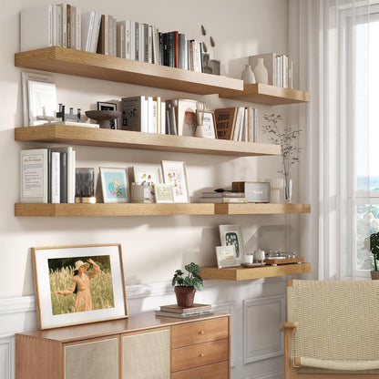 12 Inch Deep Floating Shelves | 30W x 12D Rustic Floating Shelves for Wall Set of 2 | Oak Shelves for Living Room Bathroom Laundry Room Bedroom Kitchen Home Office - Oak