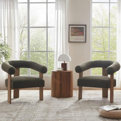 VKNOW Accent Chairs Living Room Chairs, Modern Upholstered Armchair with Solid Wood Legs, Comfy Barrel Arm Chairs for Living Room Office, Sage Green