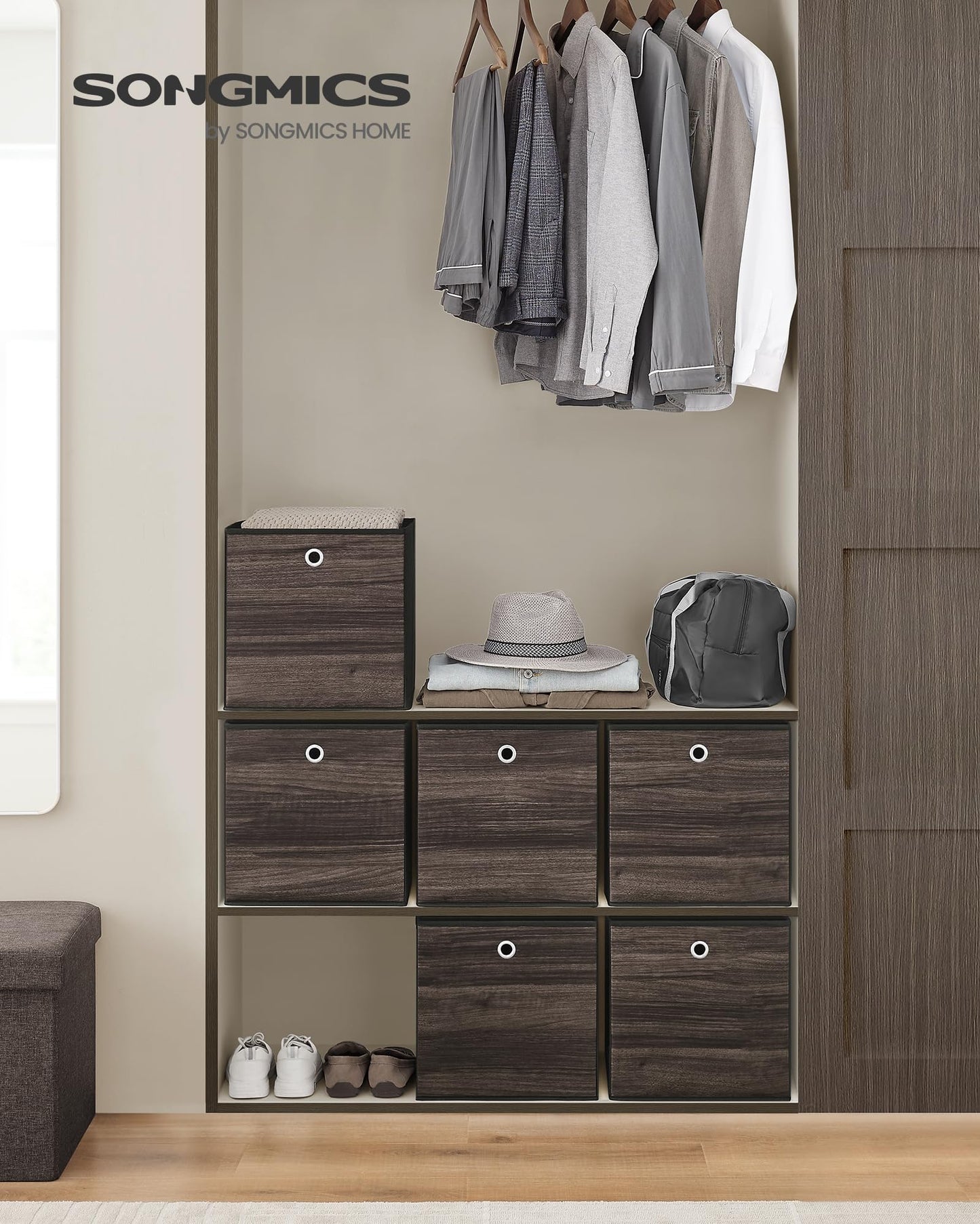 SONGMICS Storage Cubes, Set of 6, 13-Inch Foldable Closet Organizers