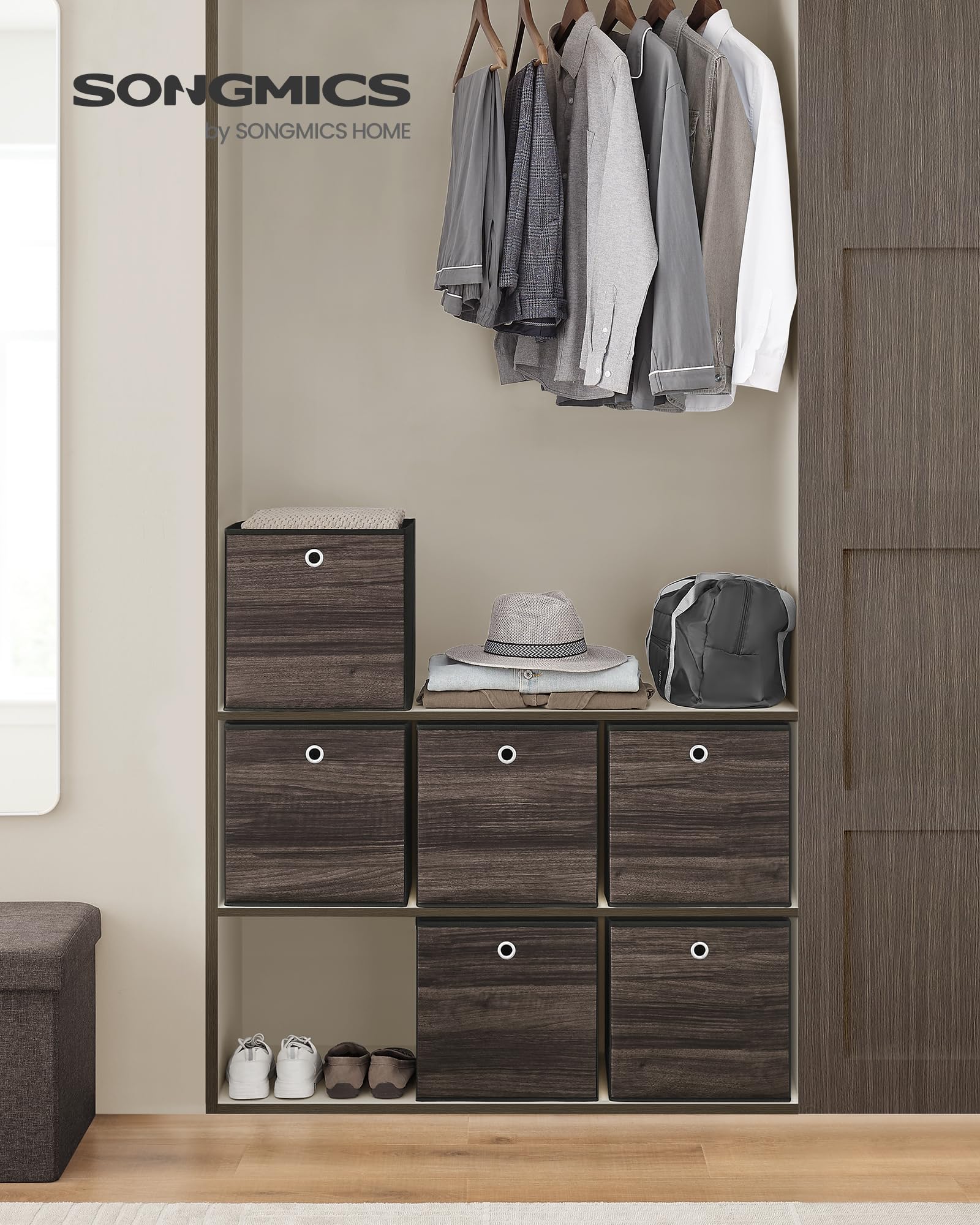 SONGMICS Storage Cubes, Set of 6, 13-Inch Foldable Closet Organizers