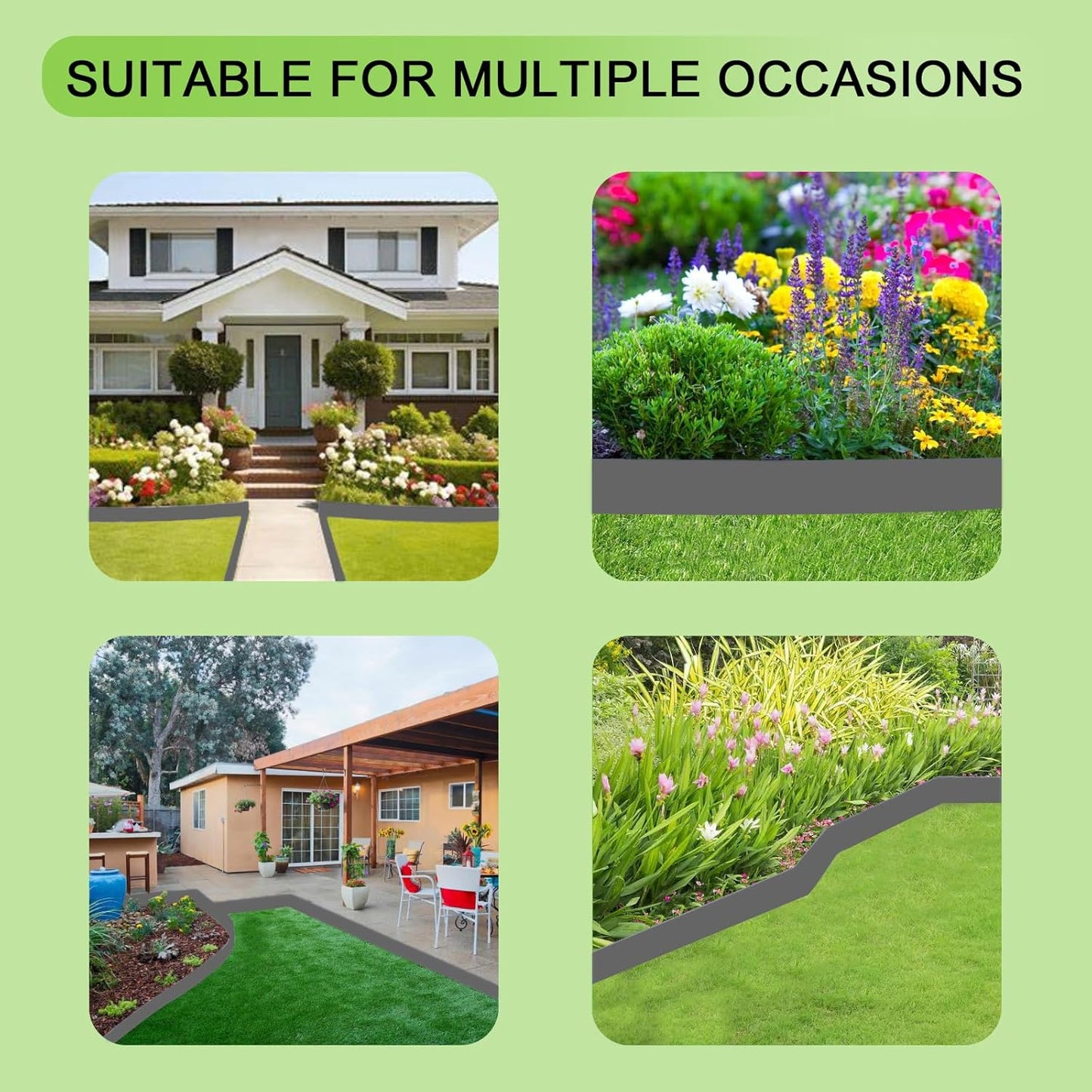 Landscape Edging 33 FT with 30 Spikes, No Dig Garden Edging Border [Extra Tall 4IN High], Flexible Lawn Edging for Landscaping Flower Beds Yard Pathway (Grey)