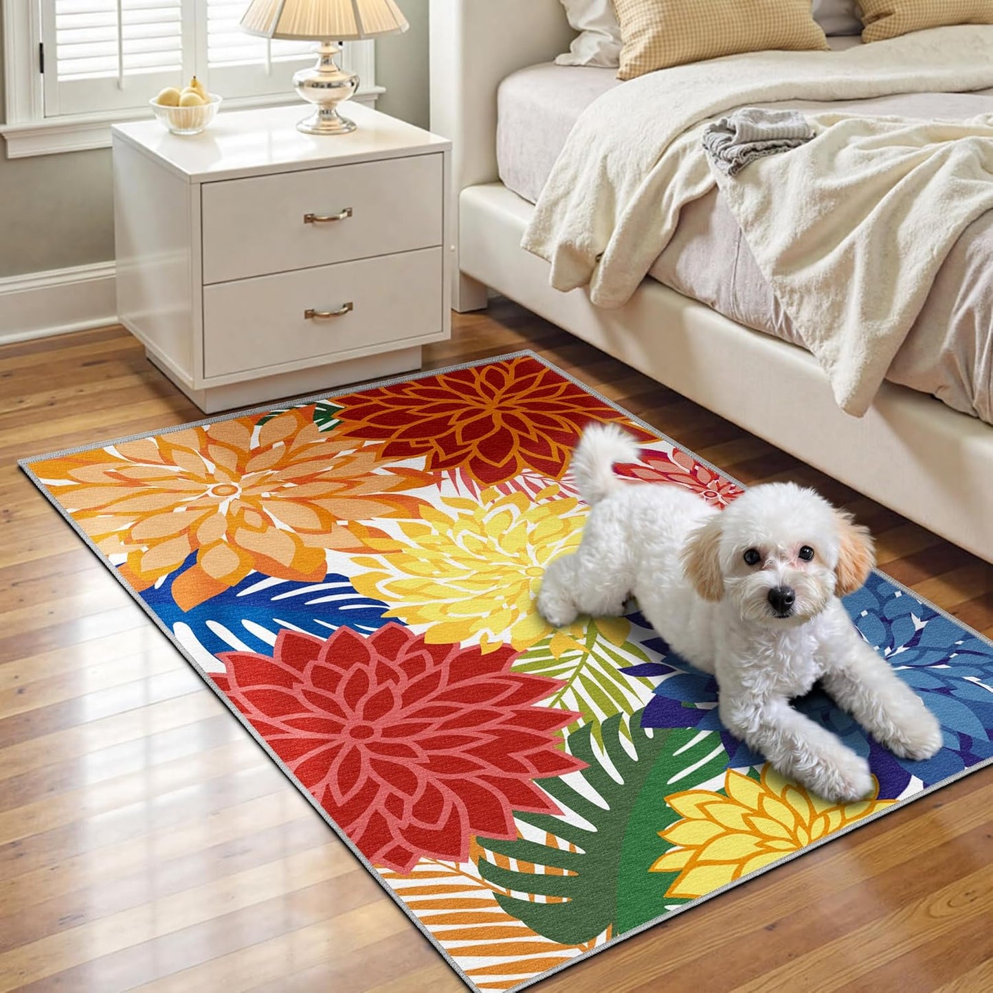 Area Rug 2x3 Washable Entry Small Rug Multicolored Tropical Botanical Modern Floral Indoor Kitchen Door Mat Entrance Carpet Non Slip for Bedroom Living Room, Porch
