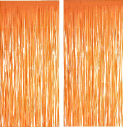 Orange Tinsel Curtain Party Backdrop - GREATRIL Foil Fringe Curtain Party Streamers for Fall/Thanksgiving Day/Birthdays/Doorway/Easter/Coco Theme/Day of The Dead Party Decorations 2 Packs