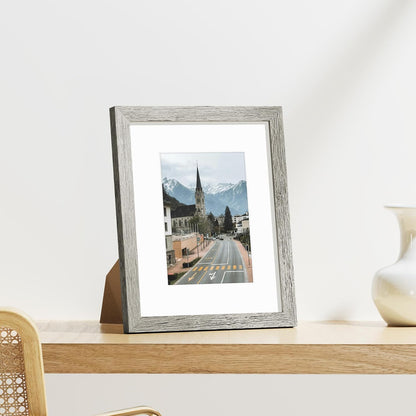 Vittanly 8x10 Picture Frames Set of 9, Shatter Resistant Plexiglass, Display 5x7 Pictures with Mat or 8x10 without Mat, Photo Frames for Wall or Tabletop, Engineered Wood, Grey