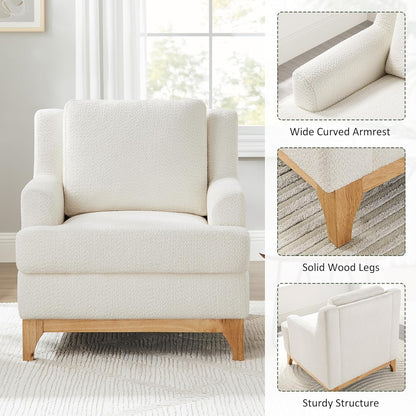 Oversized Accent Chair, Modern Boucle Armchair with Wood Legs, Modern Reading Chair with Thick Cushion, Comfy Chairs for Living Rooms, Bedrooms, Reading nooks and Apartments