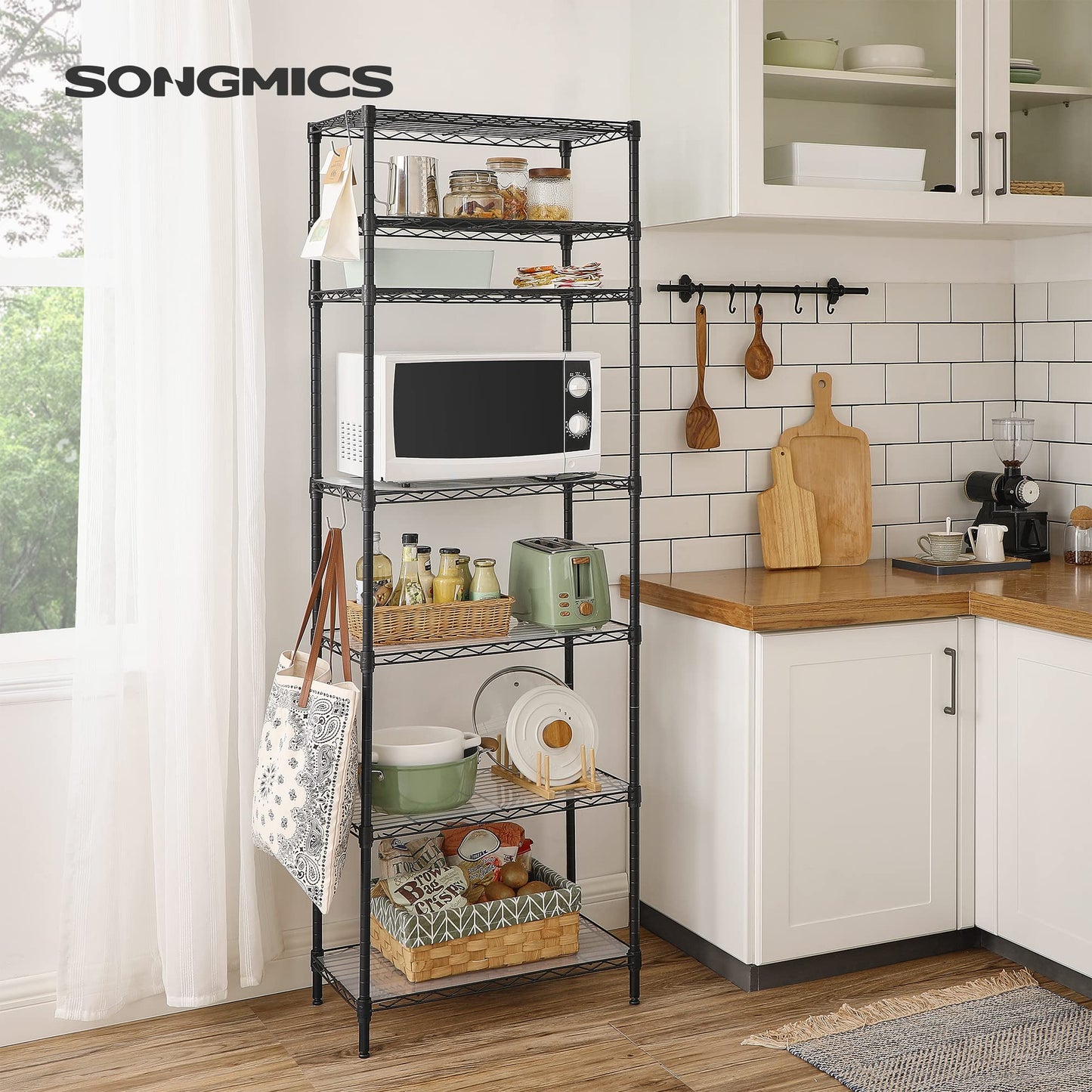 SONGMICS 7-Tier Storage Shelves, Wire Shelving Unit, Kitchen Metal Shelves, Storage Rack with