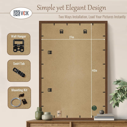 VCK 27x40 Brown Poster Frame 3 Pack, Wood Picture Frame with Exclusive Wood Grain, Wall Mounting Hanging