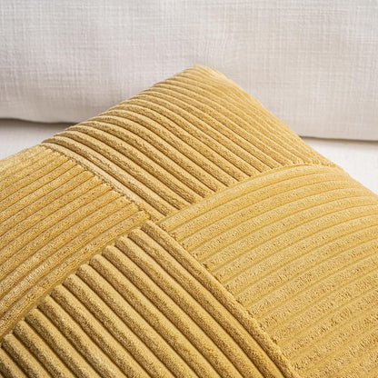 Fancy Homi 2 Packs Mustard Yellow Euro Decorative Throw Pillow Covers 28x28 Inch for Couch Bed, Farmhouse Boho Home Decor, Soft Corss Corduroy Patchwork Textured Square Cushion Case 71x71 cm