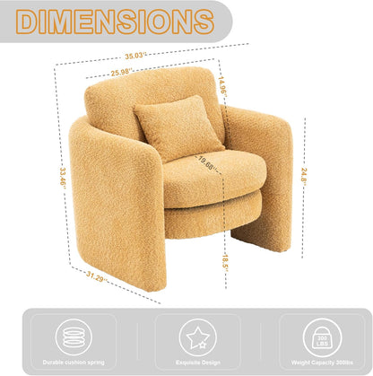 Chenille Accent Armchair Oversize Upholstered Barrel Comfy Modern Round Lounge Sofa Chair with Pillow Cozy Reading Chairs for Apartment,Office,Living Room,Dining,Makeup,Club,Yellow 2SET