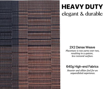 LEXMORE PlaceMats Set of 12 Vinyl/Plastic Woven Place Mats for Kitchen Table Indoor/Outdoor Washable PlaceMat Wipeable Dining Table Mats(Ombre Brown Black)