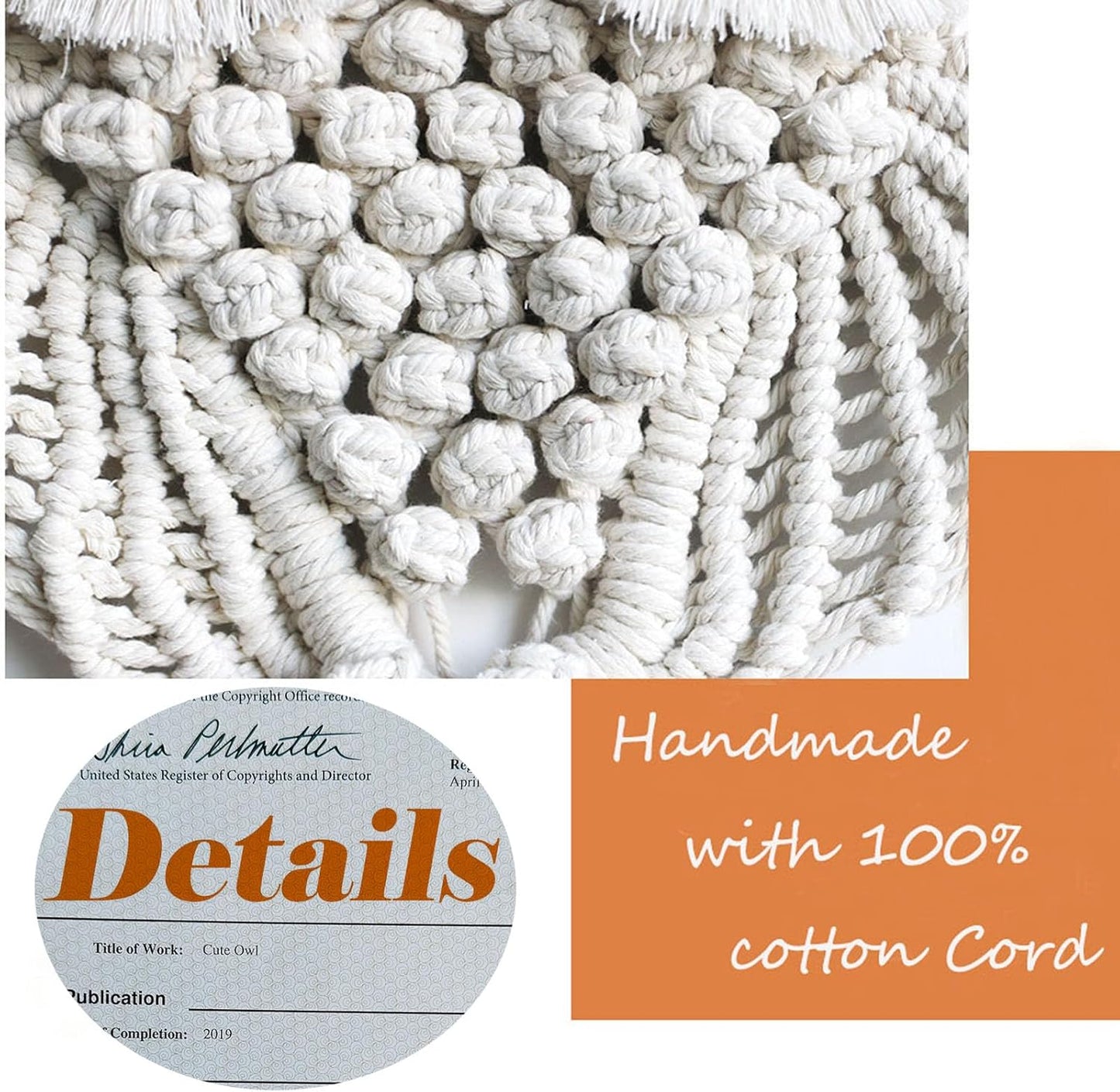 Achart Owl Macrame Wall Hanging-Hand Woven Boho Tapestry-Macrame Wall Decor -Owl Decor for Bedroom, Living Room, Nursery (Beige-L&S)