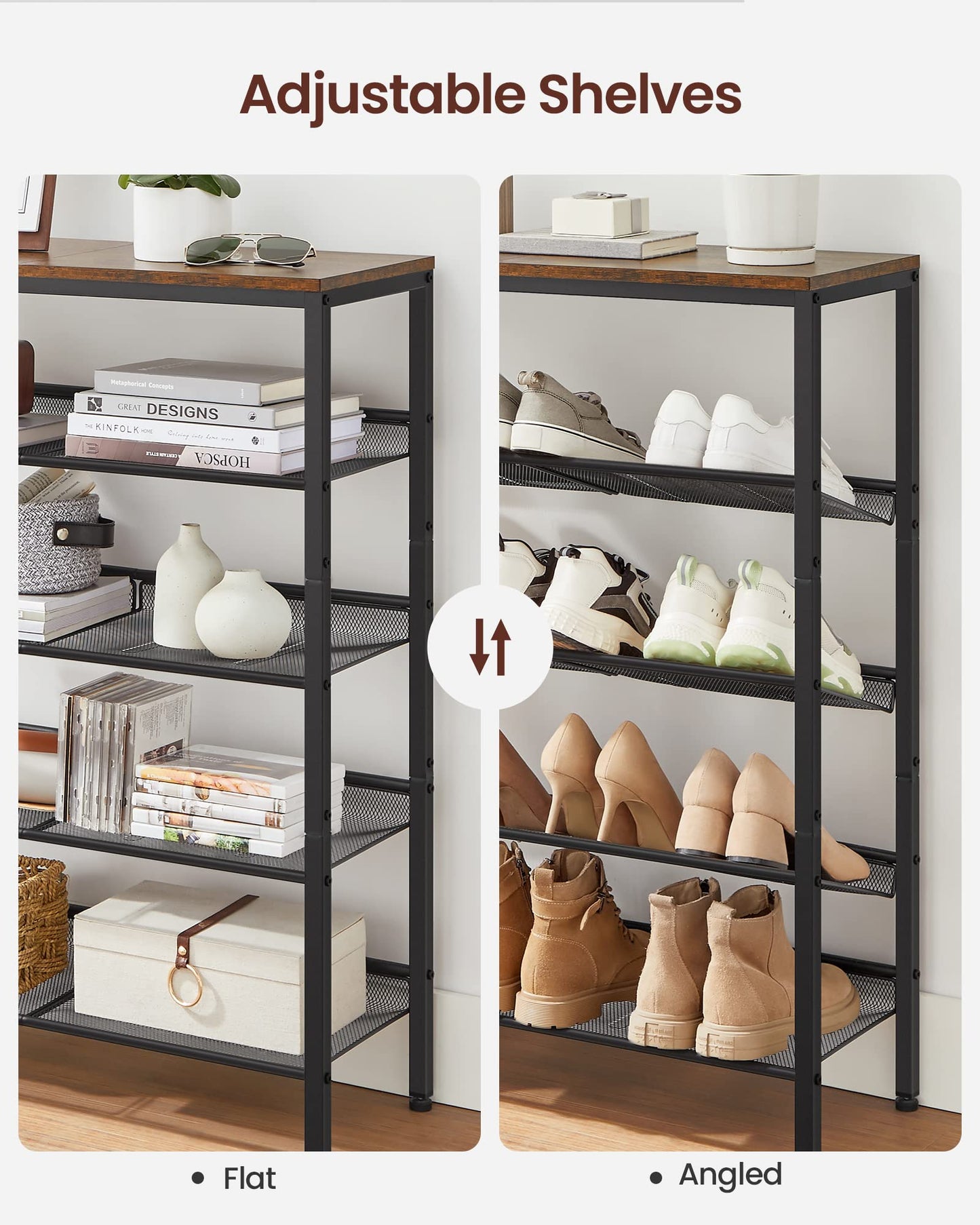 VASAGLE Shoe Rack for Entryway, Freestanding, Adjustable, Industrial