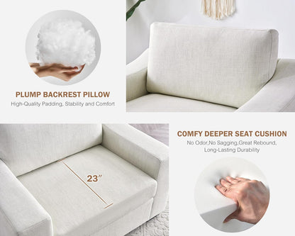 L Shaped Sectional Sofa with Ottoman,Rolled Armrest,Modern Sectional Modular Couch for Living Room,Breathable Linen Fabric Corner Couch with 7 Seats for Apartment,Removable Sofa Cushion,Ivory