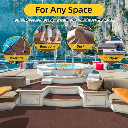 Marine Carpet,5 FT x 10 FT Brown Indoor Outdoor Carpet 0.2" Thick Boat Carpet with Water-Proof TPE Backing, Non-Slide Outdoor Marine Carpet Roll for Home, Patio, Porch, Deck