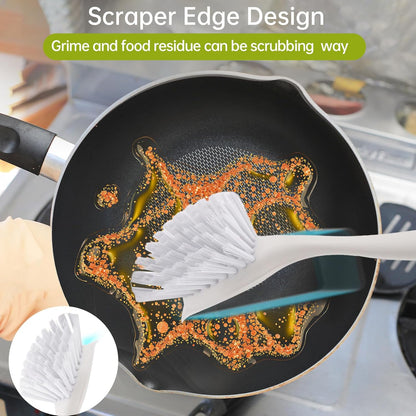 Dish Brush Scrub Brush with Handle - 3 Pack Stiff Bristles Dish Scrubber for Cleaning Pots,Pans,Dishes & Kitchen Sink - Hard Bristles,No Residue