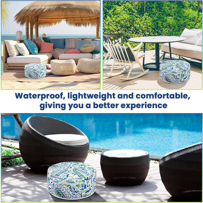 1 Pack Outdoor Inflatable Ottoman Waterproof Inflatable Pouf Foot Rest with Handle D21 x H9 Portable Outdoor Foot Rest for Patio Garden Camping or Home