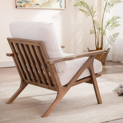 HNY Mid Century Modern Accent Chairs Set of 2, Farmhouse Linen Upholstered Armchair for Living Room, Bedroom, 23'' Seat Wide Retro Leisure Reading Chair Slipper Chair with Wood Frame, White