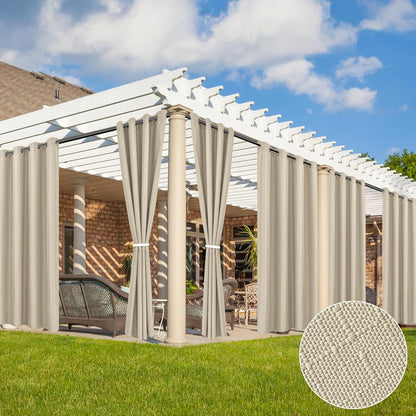HolidayIdeas 6 Panels Linen Outdoor Curtains for Patio Waterproof-Cream Outside Gazebo Curtains 54"x95"-Indoor/Outdoor Weighted Weatherproof Curtains, Privacy for Pergola, Porch, Cabana, Sunroom