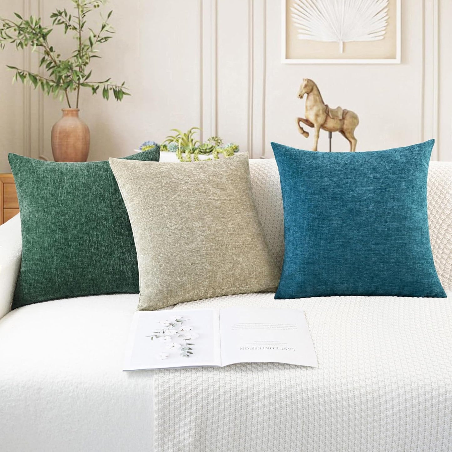 CaliTime Throw Pillow Covers Decorative 16 X 26 Inches Pack of 2 Cozy Chenille Cushion Cases for Couch Sofa Bed Living Room Home Light Taupe