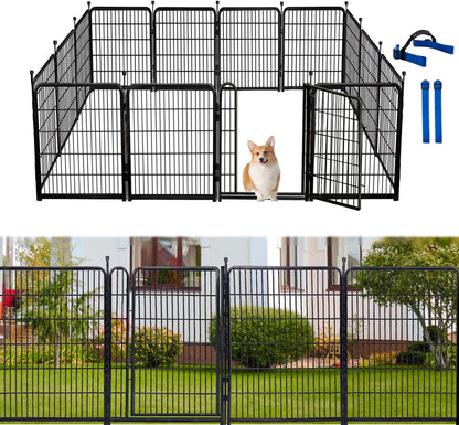 32 in(H) Dog Fence Outdoor For Yard, 21 in Wide Low Threshold Gate, 12 Panels Total 26.6 Ft(L) Fencing For Garden Beds, Animal Barrier Fence, Dog Pen Indoor or Outdoor,Landscape Fence Border
