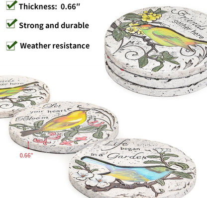 Sungmor 3PC Pretty Garden Stepping Stones, 9.5" Large Concrete Decorative Stones with Beautiful Pattern, Unique Outdoor Lawn Accents, Yard Walkway Flower Bed Wall Shelf Welcome Friends Decorations
