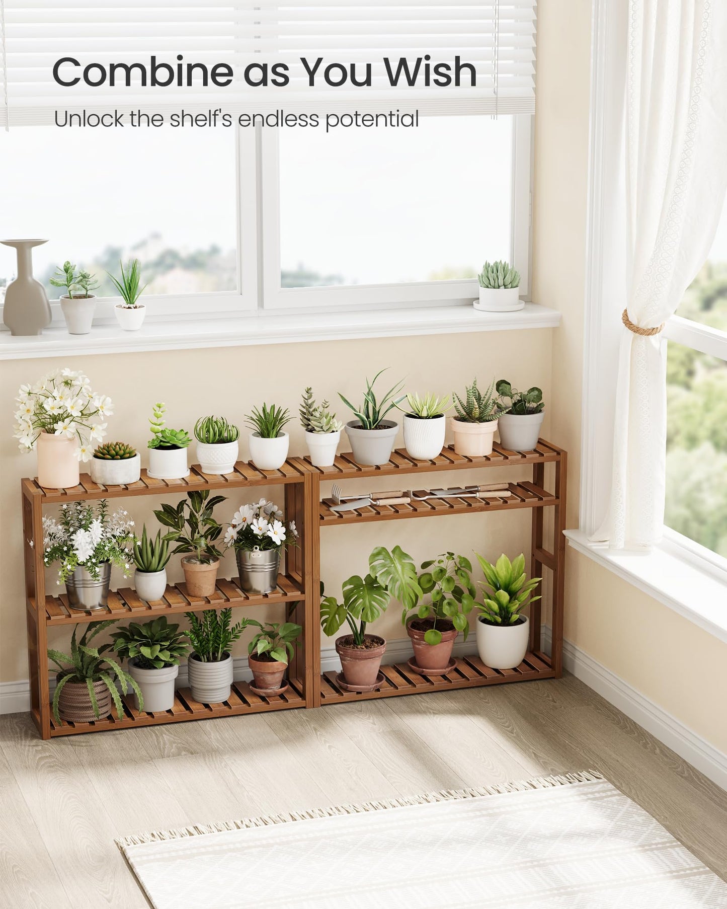 SONGMICS Bamboo Bathroom Shelf, 3-Tier Adjustable Plants Rack, Wall-Mounted or Stand, in The Living