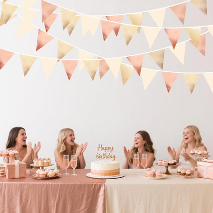 Rose Gold Champagne Gold Beige Party Decorations Metallic Fabric Triangle Flag Pennant Banner Garland Bunting for Engagement Bridal Shower Wedding Birthday Baby Shower Graduation Decoration Supplies