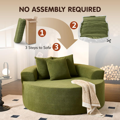 ovios 58" Oversized Round Chair Lounge Chaise Indoor, No Assembly Required, Cloud Large Circle Chair with Plush Fuax Fur, Fluffy Modern Sleeper Sofa Bed for Reading Yoga, Green (Cloud Velvet)