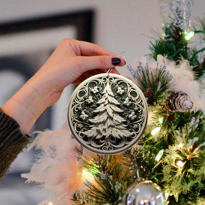 Jabihome Christmas Ornaments 2025, Exchange for Women, Men, Collectible Dated Year Ornaments for Tree, Unique Acrylic Suncatcher, Printed Stained Glass Effect Decor (Swirl Pine)