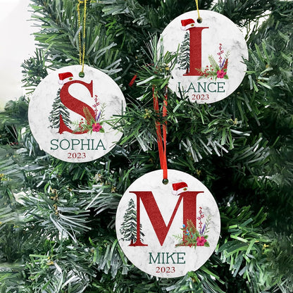 Personalized Christmas Ornaments,Double-Sided Ceramics Custom Monogram Ornament - Up to 26 Letters - Monogrammed Christmas Ornaments,Hangding Customized Xmas Ornament