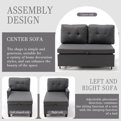 Pull Out Couch, Oversized Sleeper Sofa Couch, Sectional Sleeper Sofa Bed for Living Room Bedroom Lounge (Grey, 73 Inch)