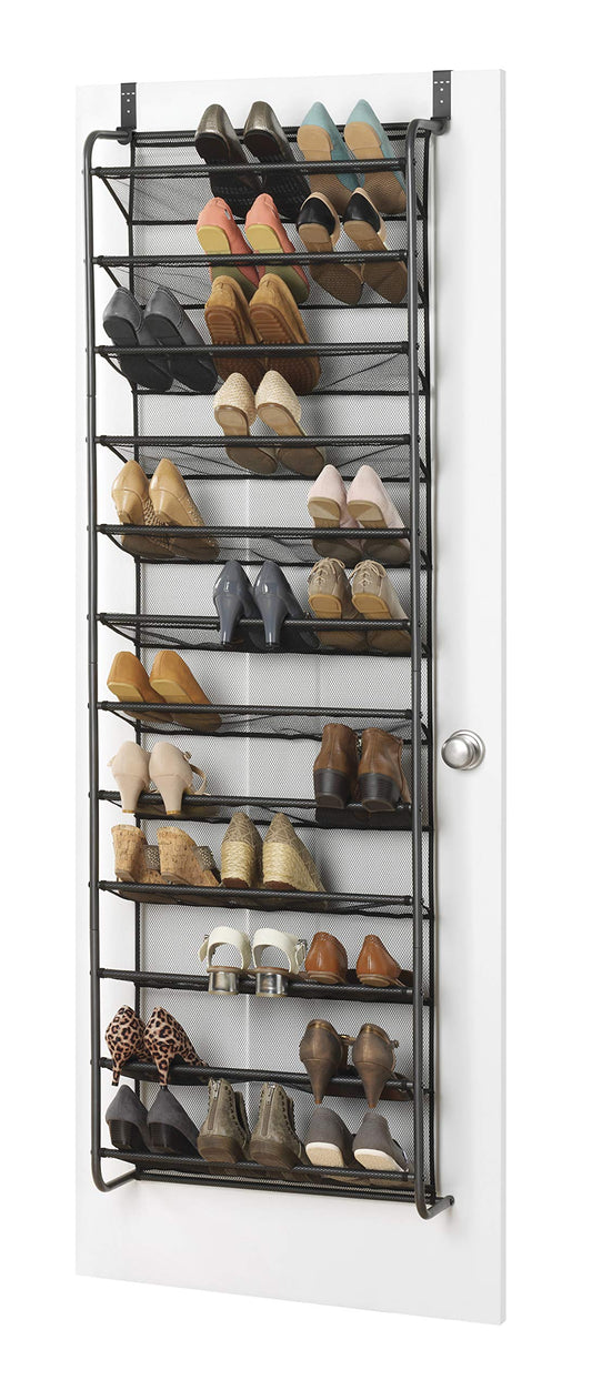 Whitmor 36 Pair Over the Door Shoe Organizer, 12 Tier Hanging Shoe Organizer, Heavy Duty Metal &