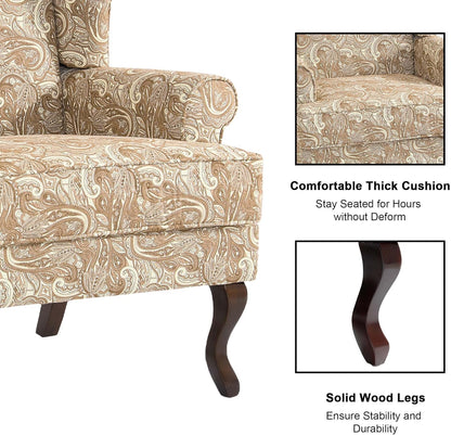 Accent Chair, High Back Upholstered Armchair with High Resilience Sponge & Wood Legs, Mid-Century Modern Comfy Single Sofa Reading Chairs for Living Room, Bedroom (Floral Sand, Set of 2)