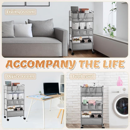 Honeydak 2in1 Baby Diaper Caddy Organizer Cart 3 Tier Large Capacity Metal Utility Bedside Rolling Cart with Divider for Newborn Nursery Essential Must Have for Crib Bedroom Baby Shower(Gray)