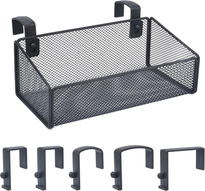 Bedside Caddy Hanging Storage Basket Beside Shelf Metal Organizer for Collage Dorm Bunk Bed,Hospital Bed,Baby Bed - Bedroom Essentials for Magazine,Remote Control,Phone,Drinks (Black)